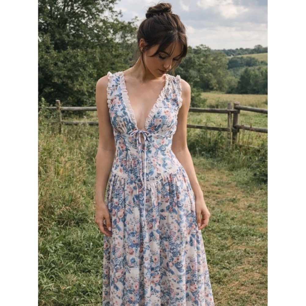 For Love And Lemons Floral Audrey Maxi Dress Small Petite